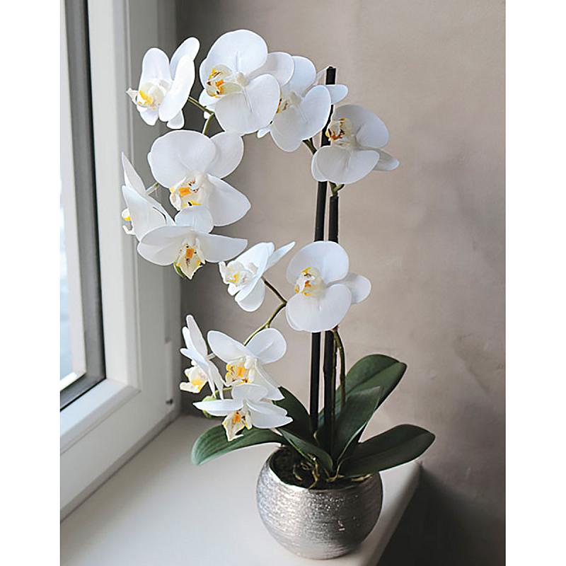 Künstliche Orchidee Phalaenopsis, 2-fach, getopft, 45 cm, Real Touch, creme-weiß